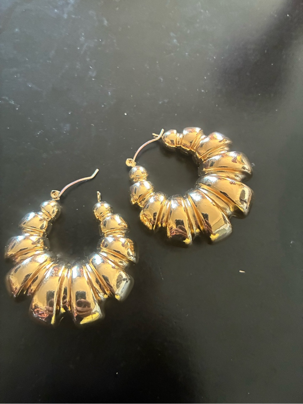 Gold Rippled Hoop Earrings - Women's Fashion Jewelry